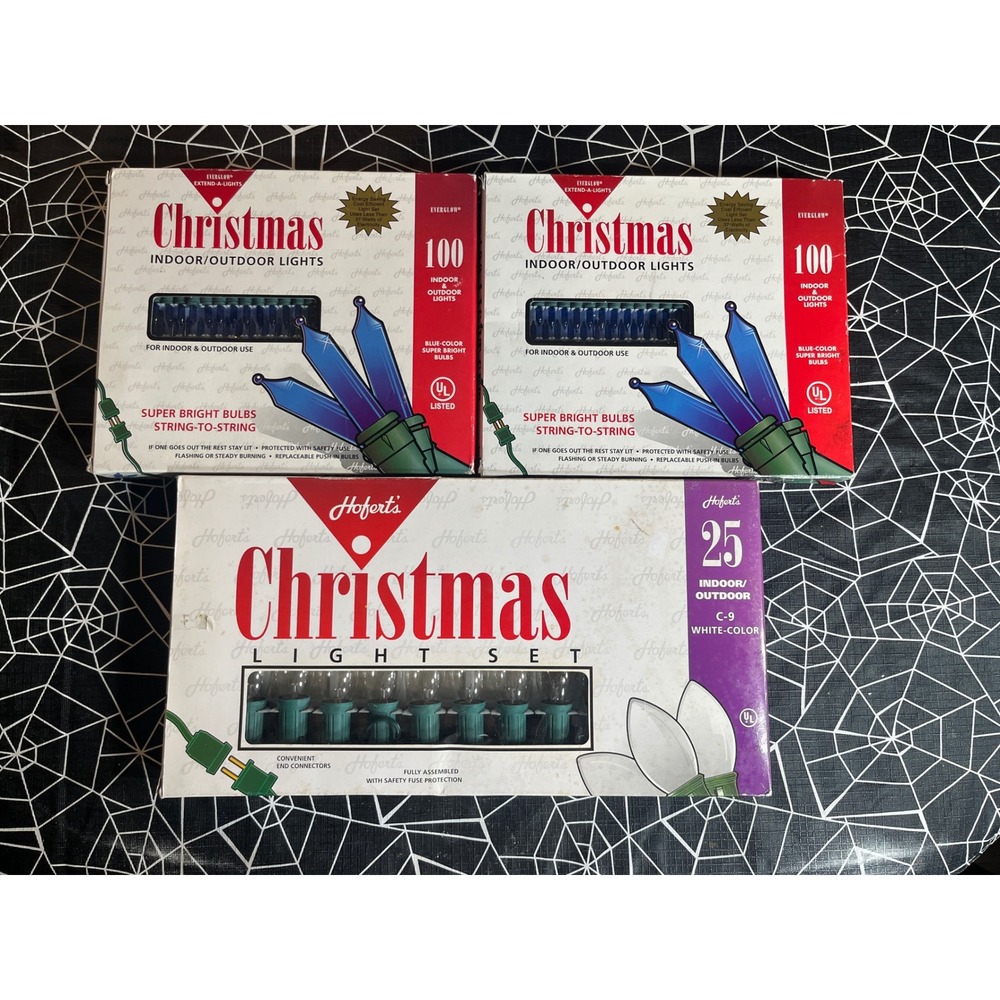 Hofert's Christmas Lights Lot 2x 100 Blue Mini 1x 25 C-9 White Vintage NOS